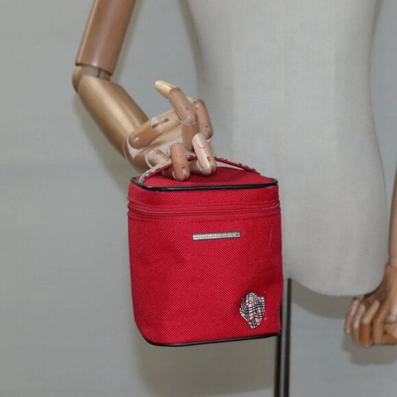 BURBERRY Vanity Cosmetic Pouch Canvas Red Auth ti2868 - Picture 15 of 16